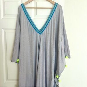 Pitusa Cover-up Kaftan in Gray with Trim/Pom OSFA, NWOT